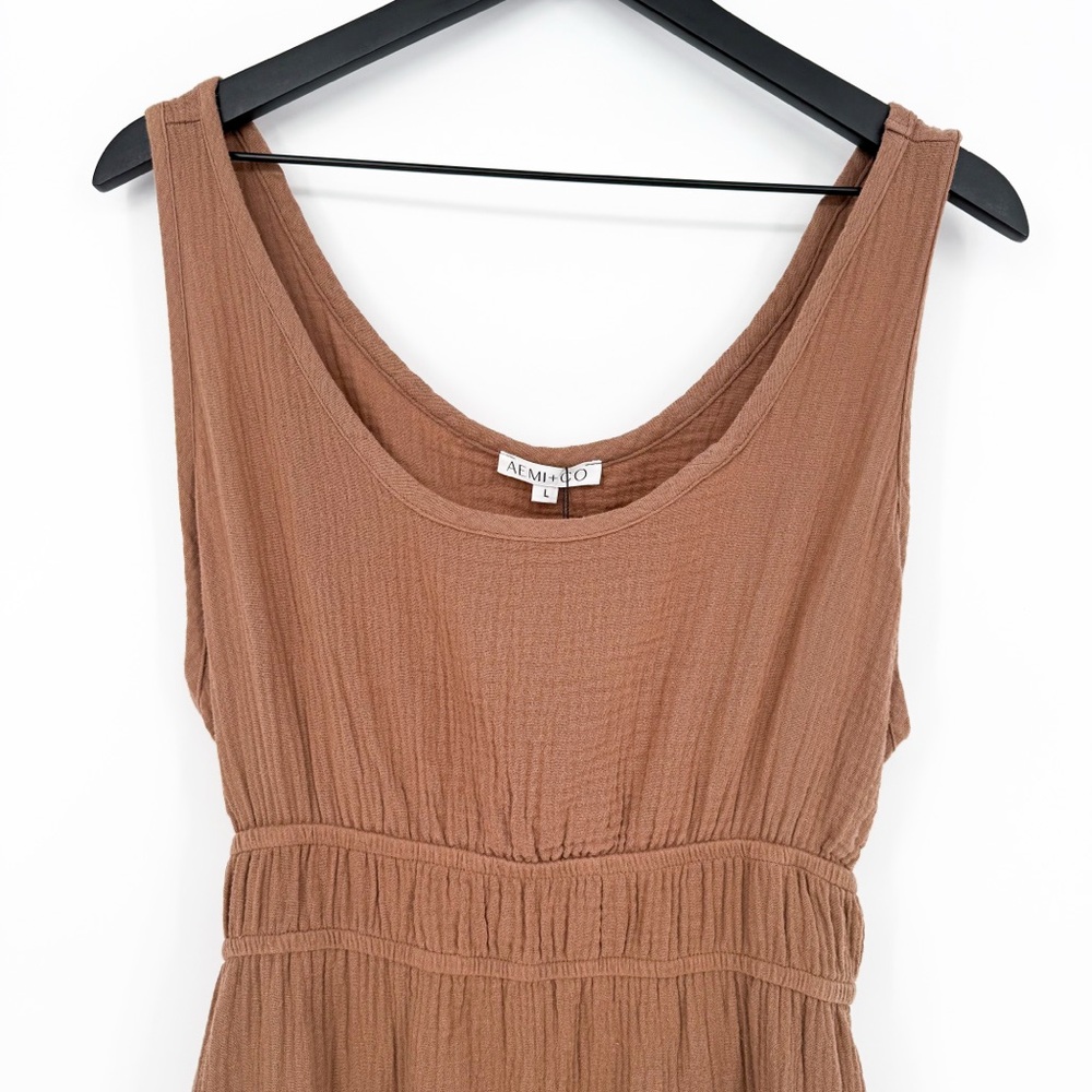 NWT Aemi+Co Midi Cut Out Dress Mocha Brown Cotton Gauze Large - Picture 4 of 15